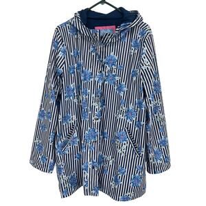 Draper James Raincoat Womens Hooded Striped Floral Elegant Smooth Size Large